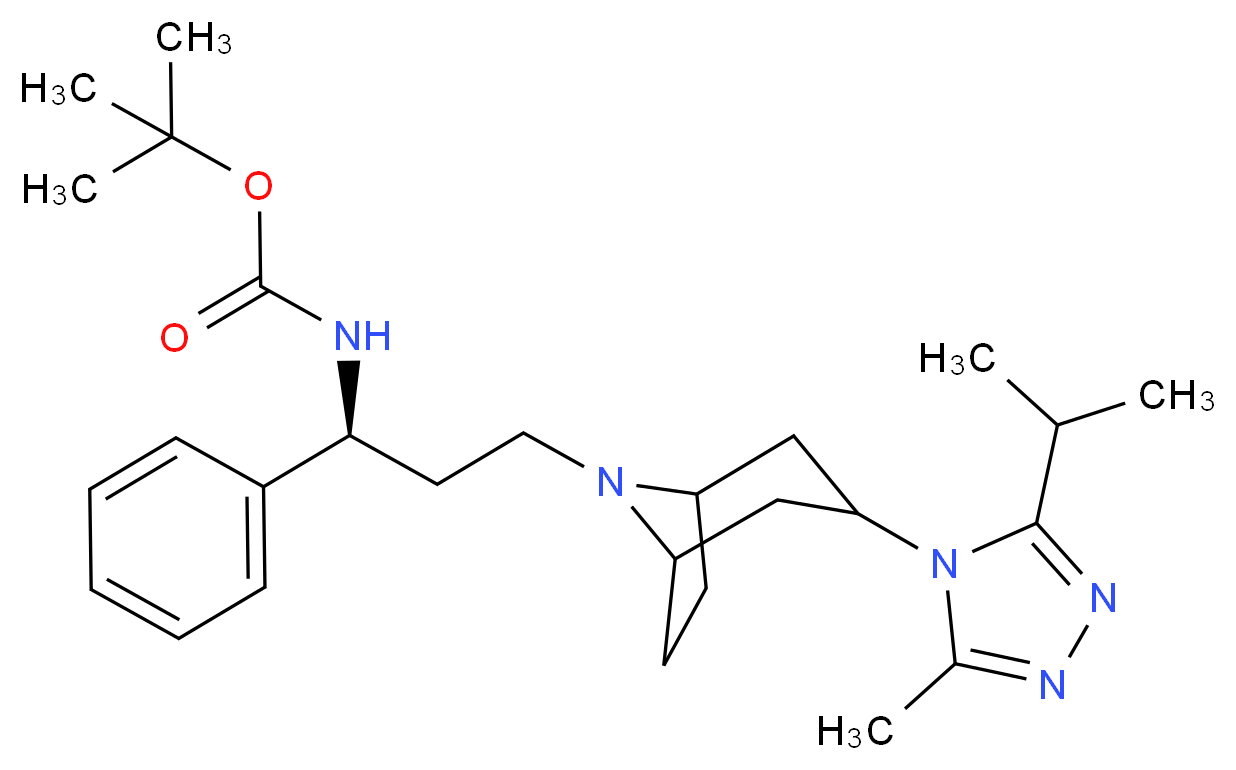 tert-butyl N-[(1S)-3-{3-[3-methyl-5-(propan-2-yl)-4H-1,2,4-triazol-4-yl]-8-azabicyclo[3.2.1]octan-8-yl}-1-phenylpropyl]carbamate_分子结构_CAS_376348-70-8