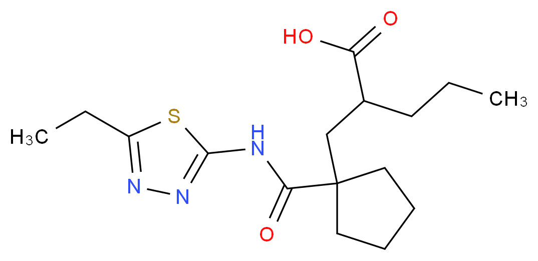 2-({1-[(5-ethyl-1,3,4-thiadiazol-2-yl)carbamoyl]cyclopentyl}methyl)pentanoic acid_分子结构_CAS_337962-93-3