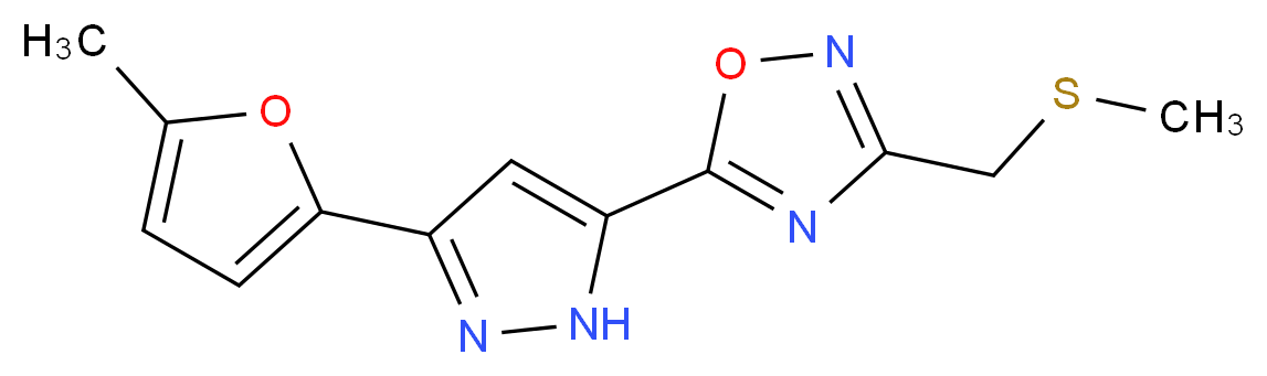 5-[3-(5-methyl-2-furyl)-1H-pyrazol-5-yl]-3-[(methylthio)methyl]-1,2,4-oxadiazole_分子结构_CAS_)