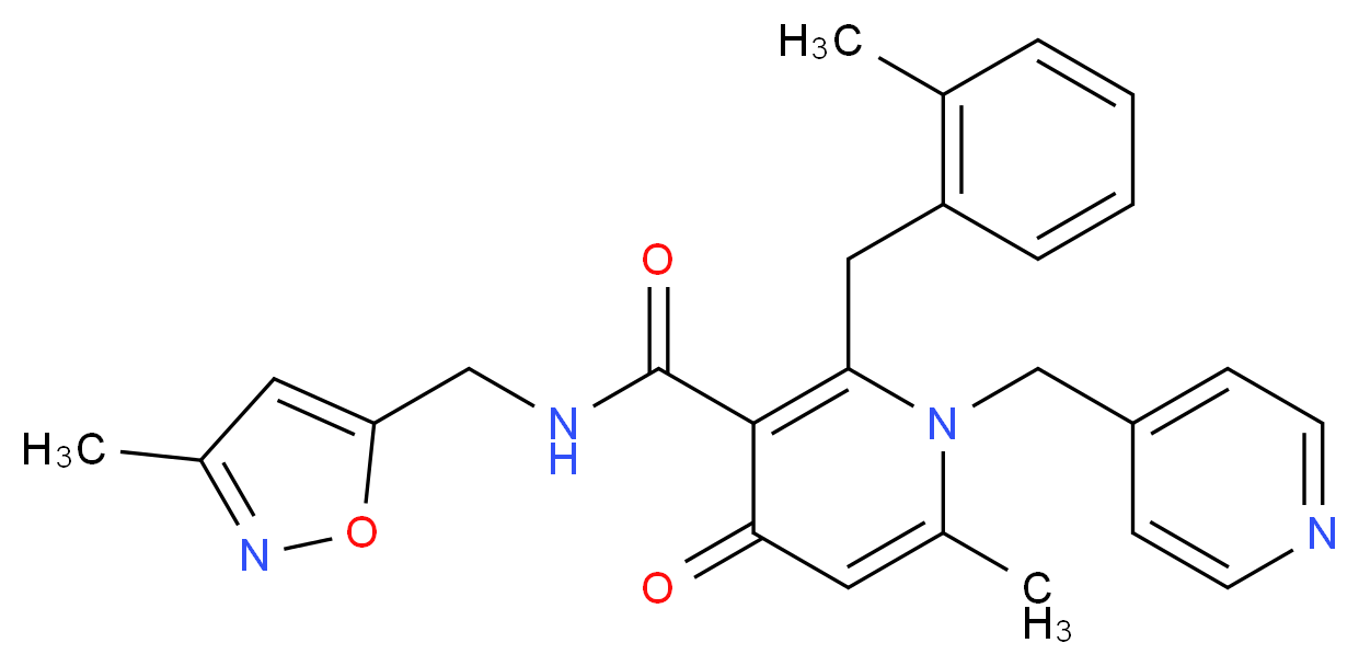 6-methyl-2-(2-methylbenzyl)-N-[(3-methyl-5-isoxazolyl)methyl]-4-oxo-1-(4-pyridinylmethyl)-1,4-dihydro-3-pyridinecarboxamide_分子结构_CAS_)