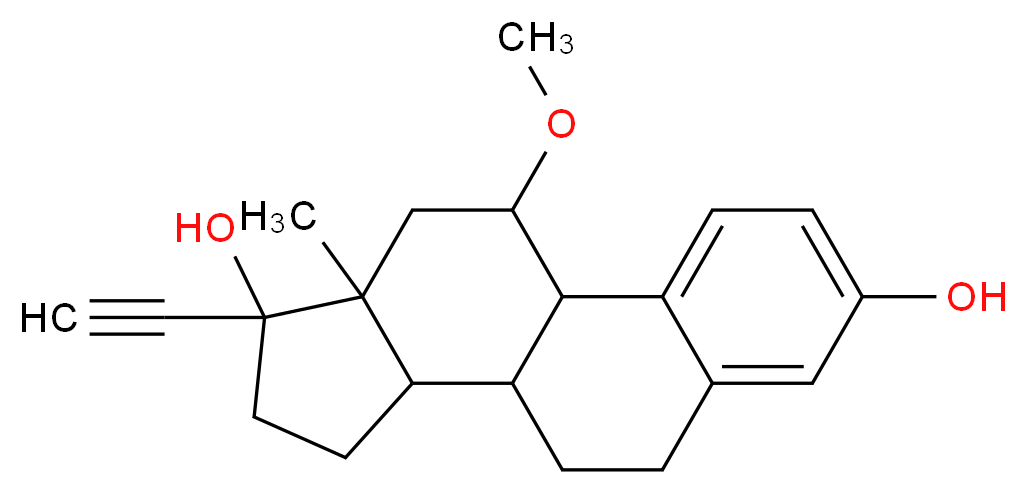 14-ethynyl-17-methoxy-15-methyltetracyclo[8.7.0.0<sup>2</sup>,<sup>7</sup>.0<sup>1</sup><sup>1</sup>,<sup>1</sup><sup>5</sup>]heptadeca-2,4,6-triene-5,14-diol_分子结构_CAS_61665-15-4