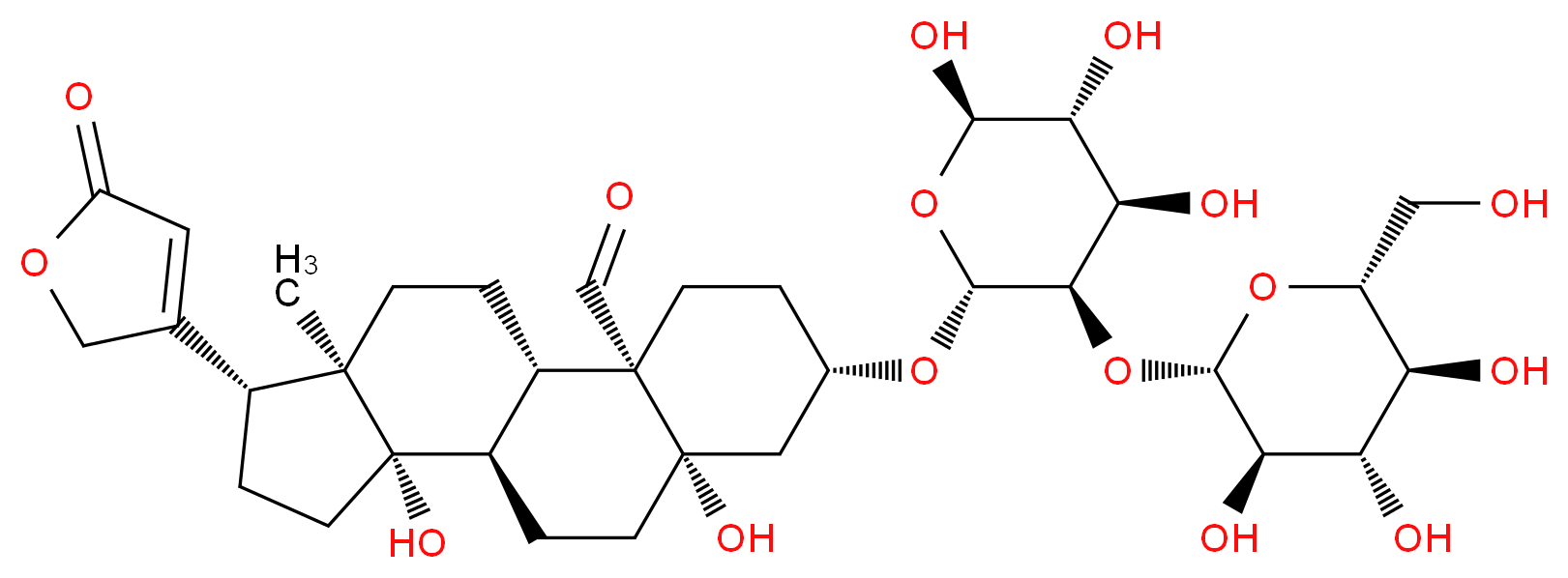 (1S,2S,5S,7S,10R,11S,14R,15R)-7,11-dihydroxy-15-methyl-14-(5-oxo-2,5-dihydrofuran-3-yl)-5-{[(2R,3R,4R,5R,6R)-4,5,6-trihydroxy-3-{[(2S,3R,4S,5S,6R)-3,4,5-trihydroxy-6-(hydroxymethyl)oxan-2-yl]oxy}oxan-2-yl]oxy}tetracyclo[8.7.0.0<sup>2</sup>,<sup>7</sup>.0<sup>1</sup><sup>1</sup>,<sup>1</sup><sup>5</sup>]heptadecane-2-carbaldehyde_分子结构_CAS_83841-55-8