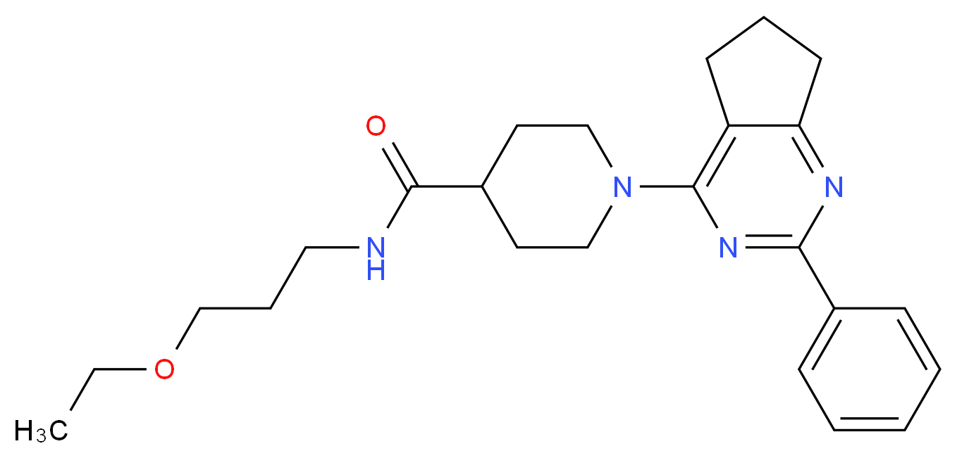 N-(3-ethoxypropyl)-1-(2-phenyl-6,7-dihydro-5H-cyclopenta[d]pyrimidin-4-yl)-4-piperidinecarboxamide_分子结构_CAS_)