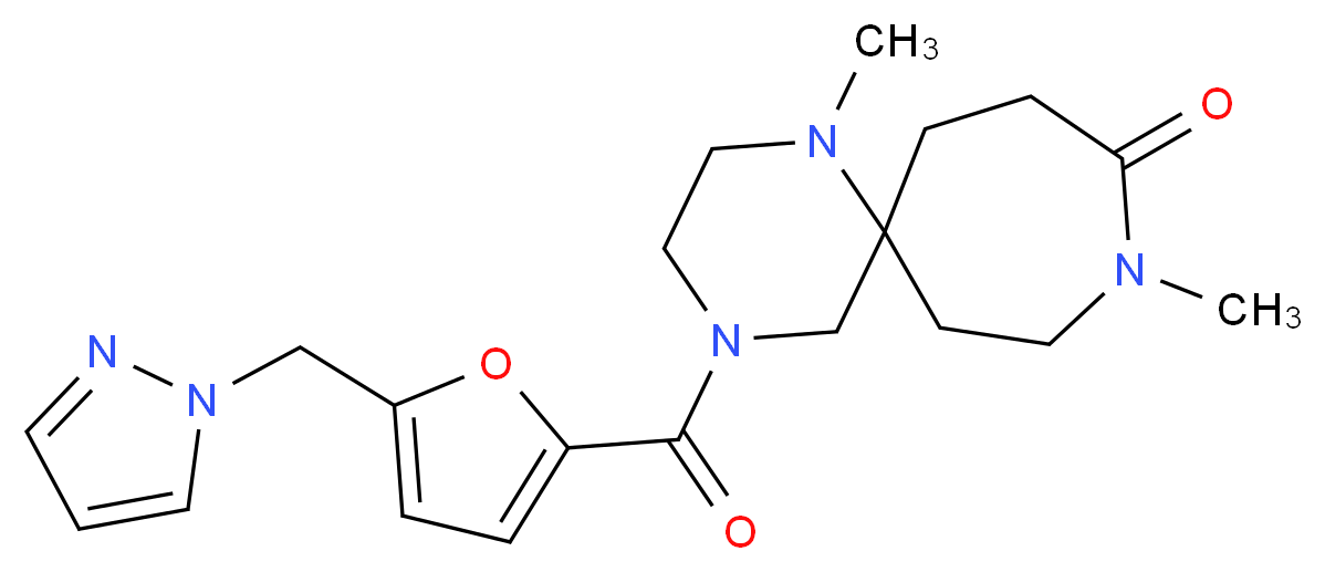 1,9-dimethyl-4-[5-(1H-pyrazol-1-ylmethyl)-2-furoyl]-1,4,9-triazaspiro[5.6]dodecan-10-one_分子结构_CAS_)