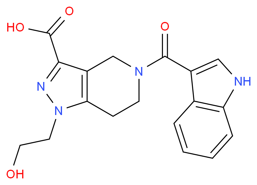 1-(2-hydroxyethyl)-5-(1H-indol-3-ylcarbonyl)-4,5,6,7-tetrahydro-1H-pyrazolo[4,3-c]pyridine-3-carboxylic acid_分子结构_CAS_)