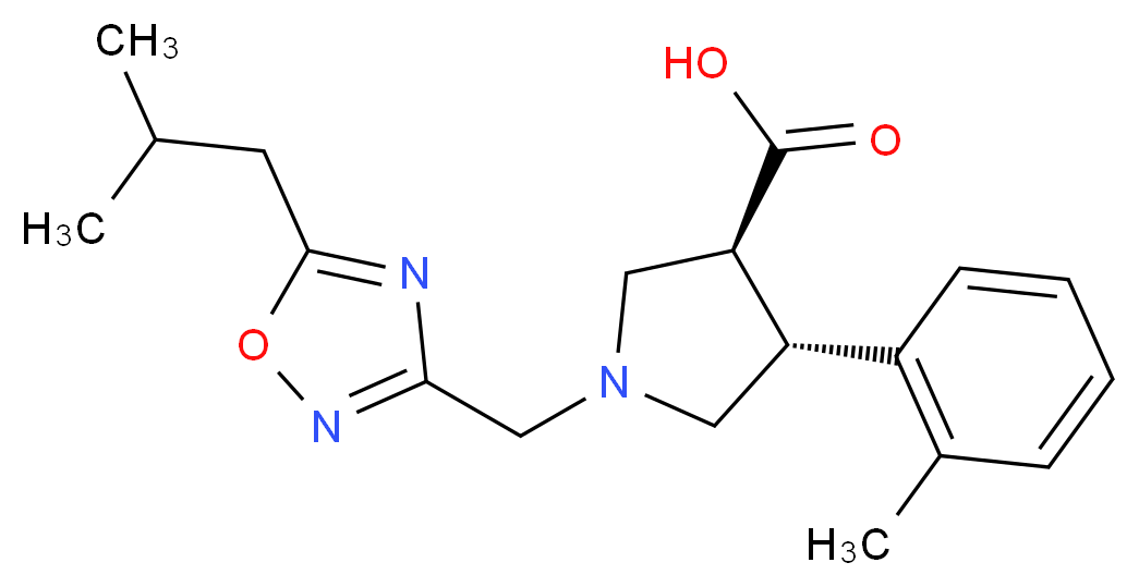 (3S*,4R*)-1-[(5-isobutyl-1,2,4-oxadiazol-3-yl)methyl]-4-(2-methylphenyl)pyrrolidine-3-carboxylic acid_分子结构_CAS_)