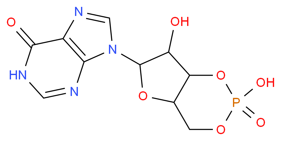 9-(2,7-dihydroxy-2-oxo-hexahydro-1,3,5,2$l^{5}-furo[3,2-d][1,3,2$l^{5}]dioxaphosphinin-6-yl)-6,9-dihydro-1H-purin-6-one_分子结构_CAS_3545-76-4