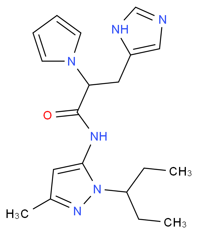 N-[1-(1-ethylpropyl)-3-methyl-1H-pyrazol-5-yl]-3-(1H-imidazol-5-yl)-2-(1H-pyrrol-1-yl)propanamide_分子结构_CAS_)