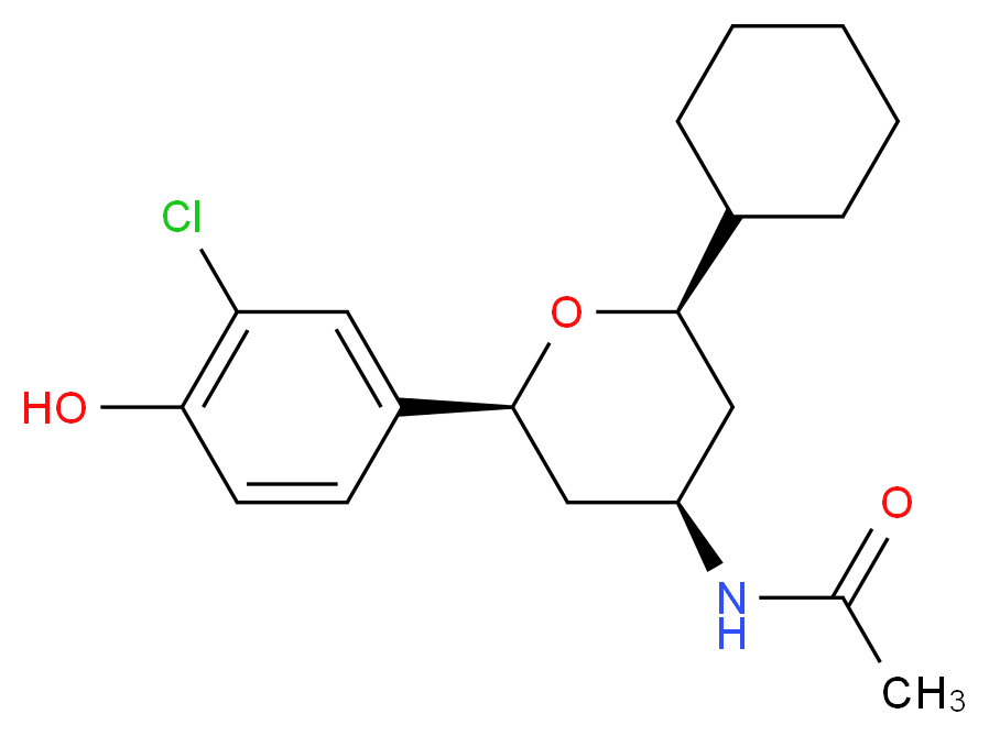 N-[(2S*,4R*,6R*)-2-(3-chloro-4-hydroxyphenyl)-6-cyclohexyltetrahydro-2H-pyran-4-yl]acetamide_分子结构_CAS_)