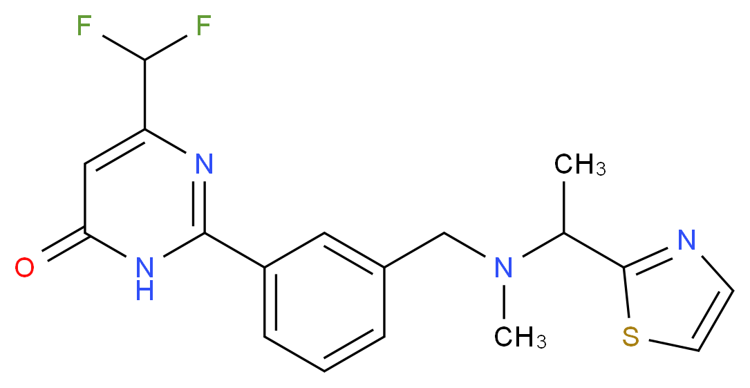 6-(difluoromethyl)-2-[3-({methyl[1-(1,3-thiazol-2-yl)ethyl]amino}methyl)phenyl]-4(3H)-pyrimidinone_分子结构_CAS_)