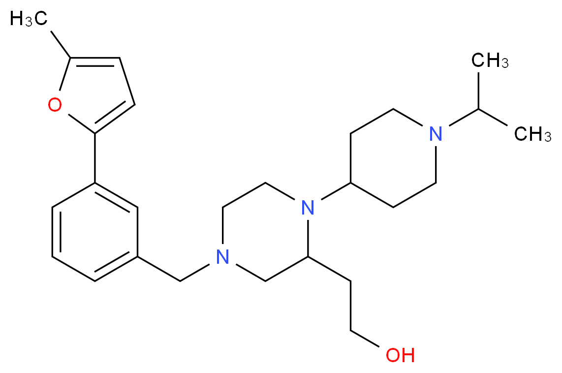 2-{1-(1-isopropyl-4-piperidinyl)-4-[3-(5-methyl-2-furyl)benzyl]-2-piperazinyl}ethanol_分子结构_CAS_)