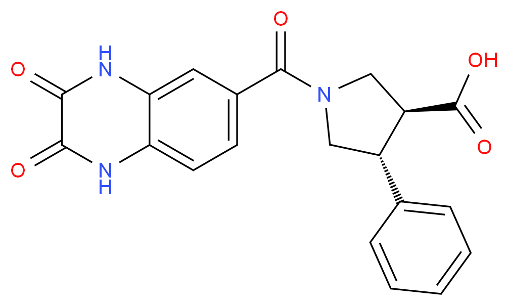 (3S*,4R*)-1-[(2,3-dioxo-1,2,3,4-tetrahydroquinoxalin-6-yl)carbonyl]-4-phenylpyrrolidine-3-carboxylic acid_分子结构_CAS_)