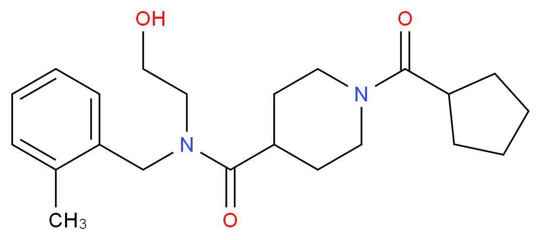 1-(cyclopentylcarbonyl)-N-(2-hydroxyethyl)-N-(2-methylbenzyl)-4-piperidinecarboxamide_分子结构_CAS_)