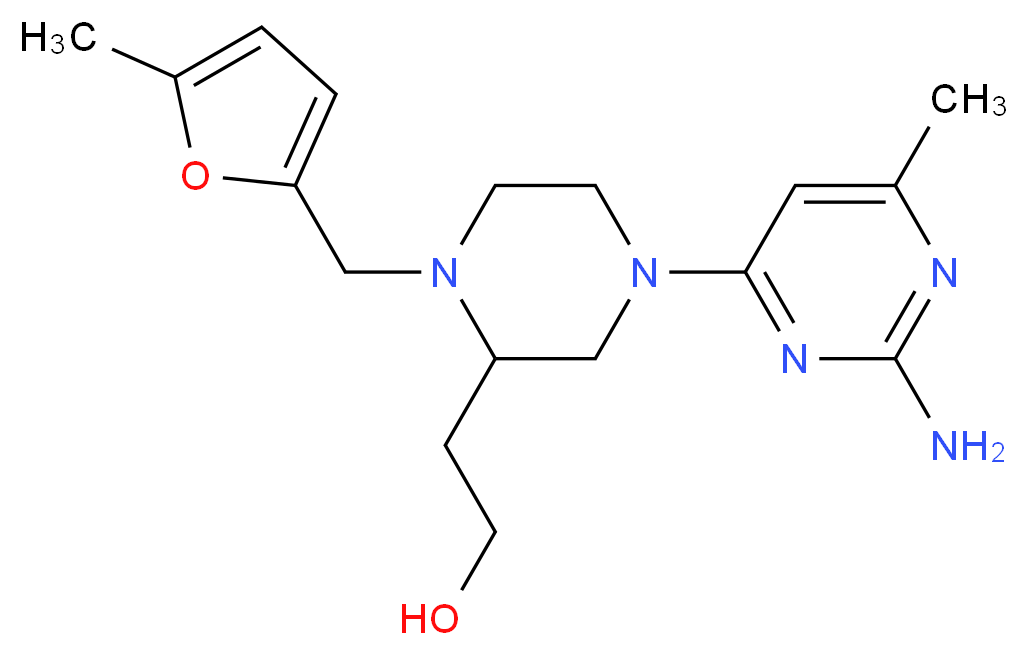 2-{4-(2-amino-6-methyl-4-pyrimidinyl)-1-[(5-methyl-2-furyl)methyl]-2-piperazinyl}ethanol_分子结构_CAS_)