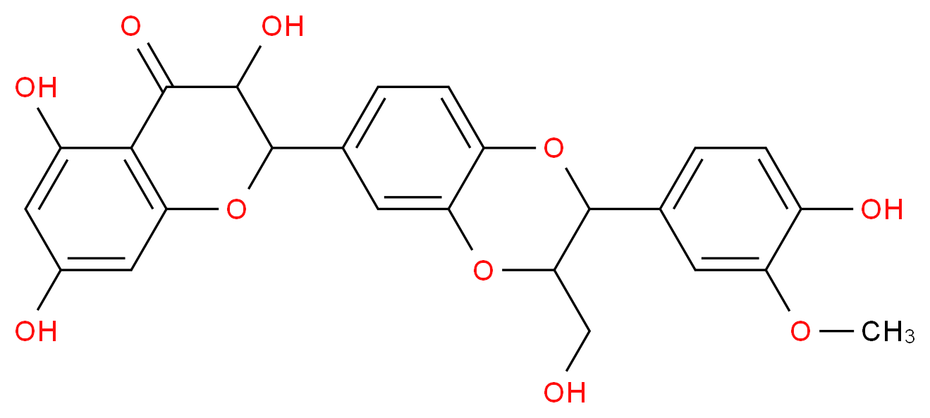 3,5,7-trihydroxy-2-[2-(4-hydroxy-3-methoxyphenyl)-3-(hydroxymethyl)-2,3-dihydro-1,4-benzodioxin-6-yl]-3,4-dihydro-2H-1-benzopyran-4-one_分子结构_CAS_65666-07-1