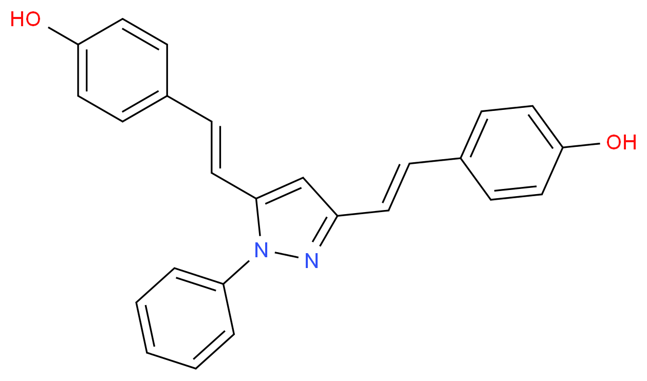 4,4'-(1E,1'E)-2,2'-(1-Phenyl-1H-pyrazole-3,5-diyl)bis(ethene-2,1-diyl)diphenol_分子结构_CAS_828911-79-1)