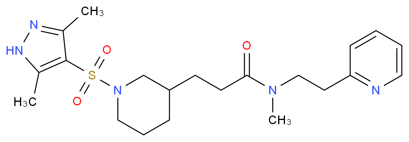 3-{1-[(3,5-dimethyl-1H-pyrazol-4-yl)sulfonyl]-3-piperidinyl}-N-methyl-N-[2-(2-pyridinyl)ethyl]propanamide_分子结构_CAS_)