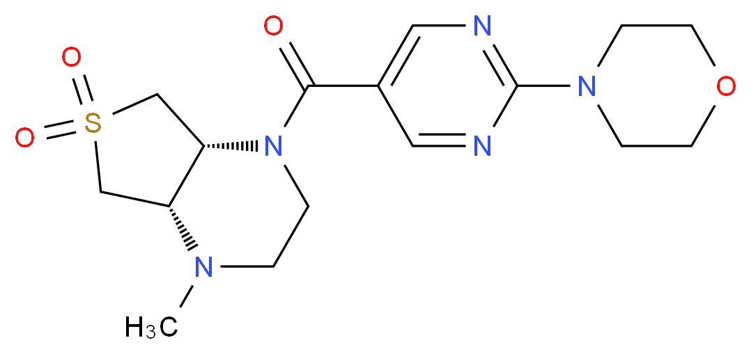 (4aR*,7aS*)-1-methyl-4-{[2-(4-morpholinyl)-5-pyrimidinyl]carbonyl}octahydrothieno[3,4-b]pyrazine 6,6-dioxide_分子结构_CAS_)