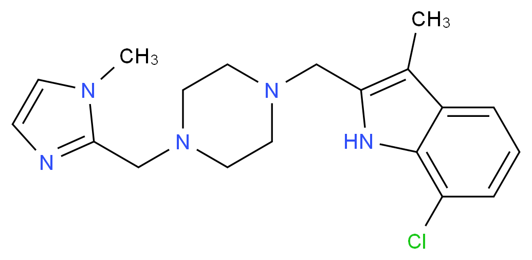 7-chloro-3-methyl-2-({4-[(1-methyl-1H-imidazol-2-yl)methyl]piperazin-1-yl}methyl)-1H-indole_分子结构_CAS_)