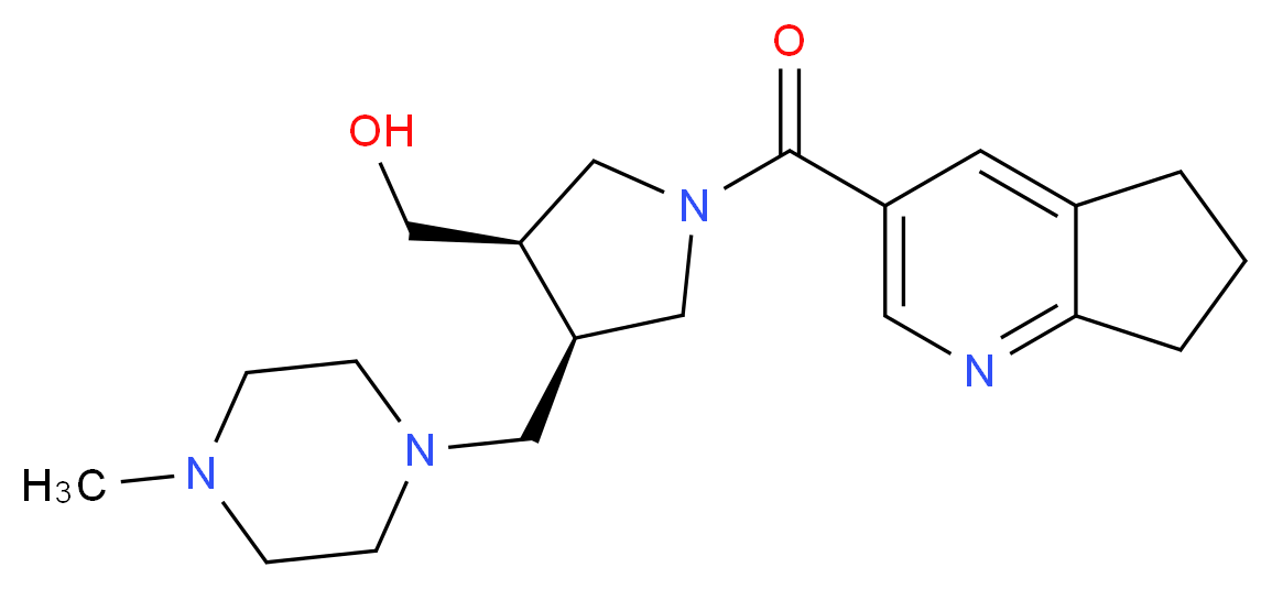 {(3R*,4R*)-1-(6,7-dihydro-5H-cyclopenta[b]pyridin-3-ylcarbonyl)-4-[(4-methyl-1-piperazinyl)methyl]-3-pyrrolidinyl}methanol_分子结构_CAS_)