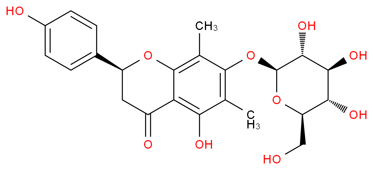 (2S)-5-hydroxy-2-(4-hydroxyphenyl)-6,8-dimethyl-7-{[(2S,3R,4S,5S,6R)-3,4,5-trihydroxy-6-(hydroxymethyl)oxan-2-yl]oxy}-3,4-dihydro-2H-1-benzopyran-4-one_分子结构_CAS_885044-12-2