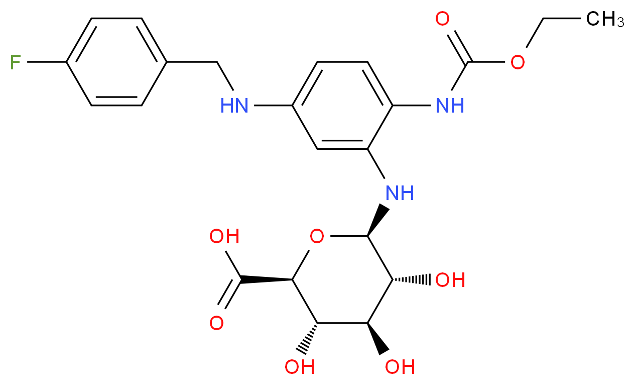 (2S,3S,4S,5R,6R)-6-({2-[(ethoxycarbonyl)amino]-5-{[(4-fluorophenyl)methyl]amino}phenyl}amino)-3,4,5-trihydroxyoxane-2-carboxylic acid_分子结构_CAS_191873-41-3