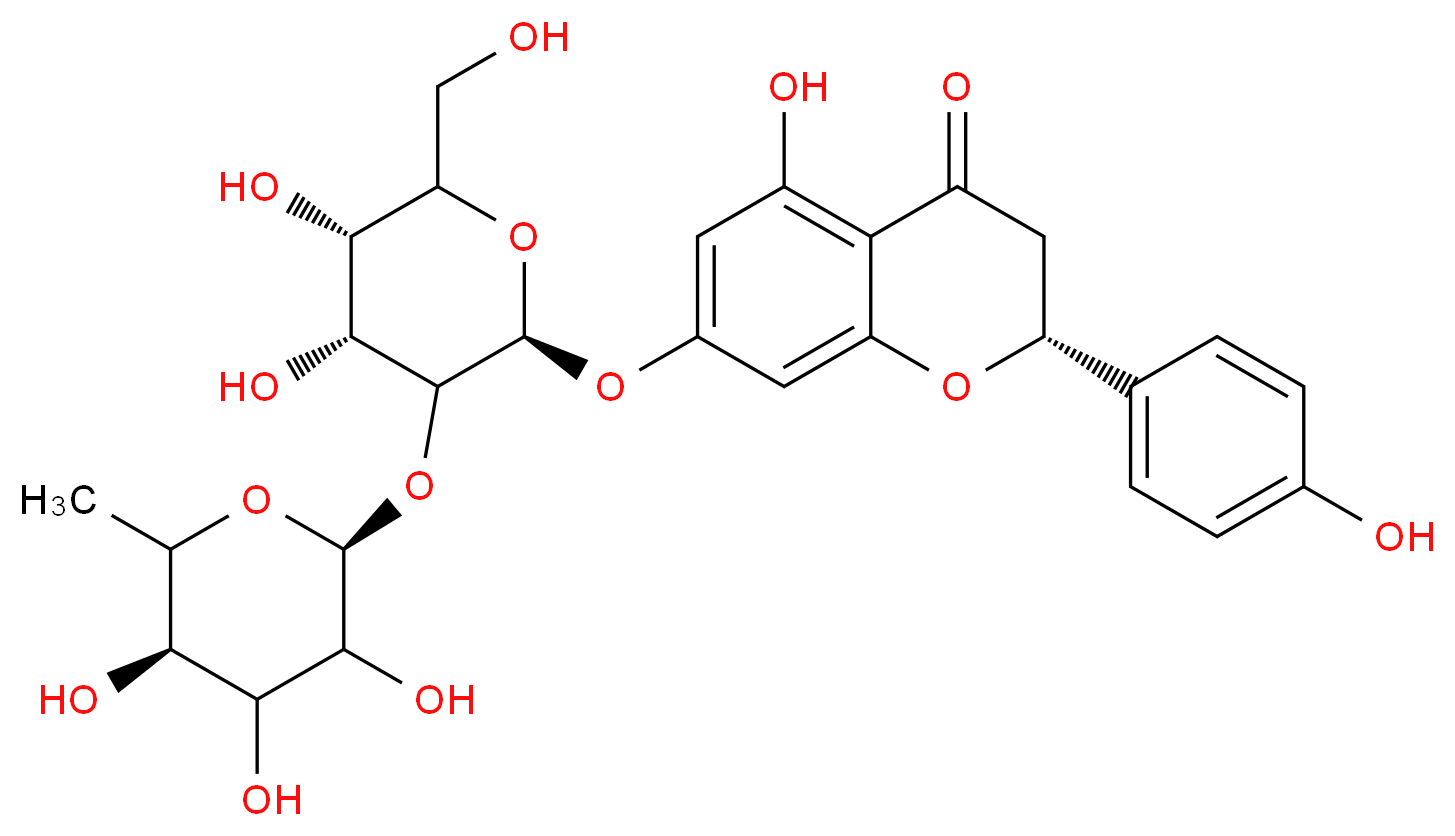 (2R)-7-{[(2S,4R,5S)-4,5-dihydroxy-6-(hydroxymethyl)-3-{[(2S,5R)-3,4,5-trihydroxy-6-methyloxan-2-yl]oxy}oxan-2-yl]oxy}-5-hydroxy-2-(4-hydroxyphenyl)-3,4-dihydro-2H-1-benzopyran-4-one_分子结构_CAS_10236-47-2