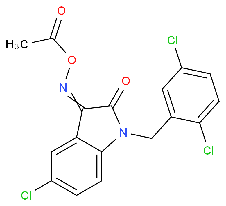 {5-chloro-1-[(2,5-dichlorophenyl)methyl]-2-oxo-2,3-dihydro-1H-indol-3-ylidene}amino acetate_分子结构_CAS_668467-91-2