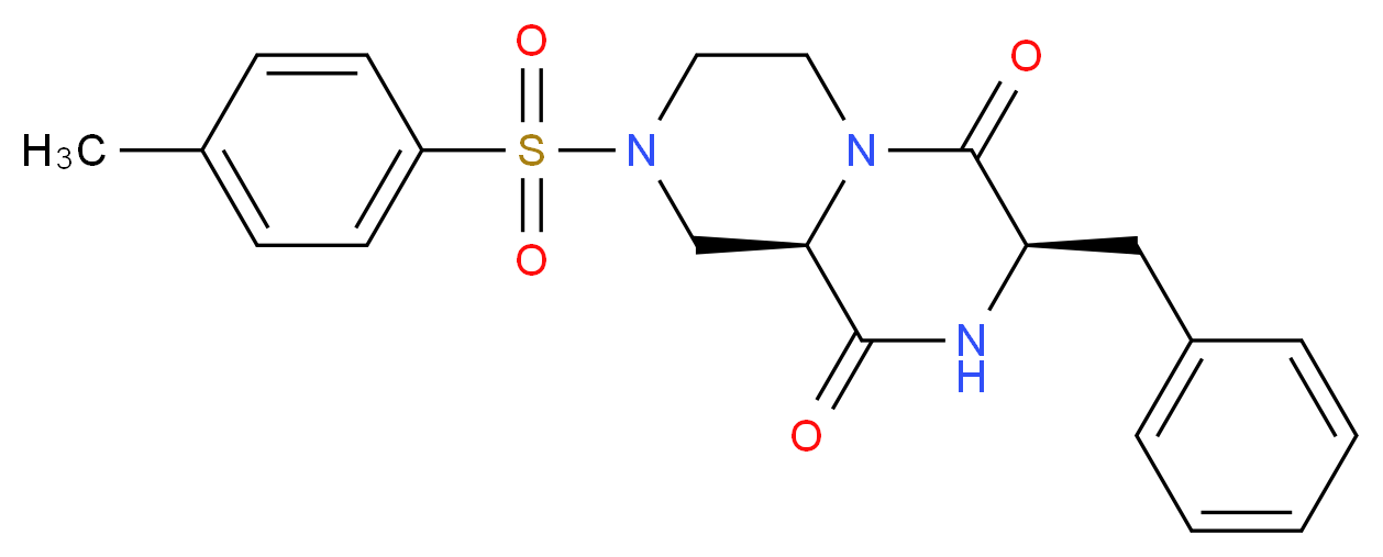 (3R,9aR)-3-benzyl-8-[(4-methylphenyl)sulfonyl]tetrahydro-2H-pyrazino[1,2-a]pyrazine-1,4(3H,6H)-dione_分子结构_CAS_)