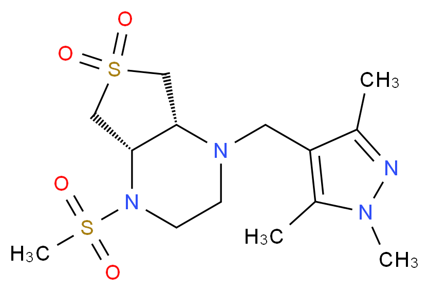 (4aR*,7aS*)-1-(methylsulfonyl)-4-[(1,3,5-trimethyl-1H-pyrazol-4-yl)methyl]octahydrothieno[3,4-b]pyrazine 6,6-dioxide_分子结构_CAS_)