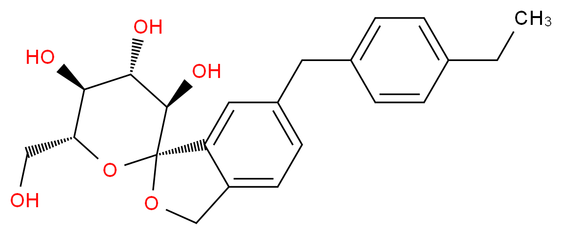 (1S,3'R,4'S,5'S,6'R)-6-[(4-ethylphenyl)methyl]-6'-(hydroxymethyl)-3H-spiro[2-benzofuran-1,2'-oxane]-3',4',5'-triol_分子结构_CAS_903565-83-3
