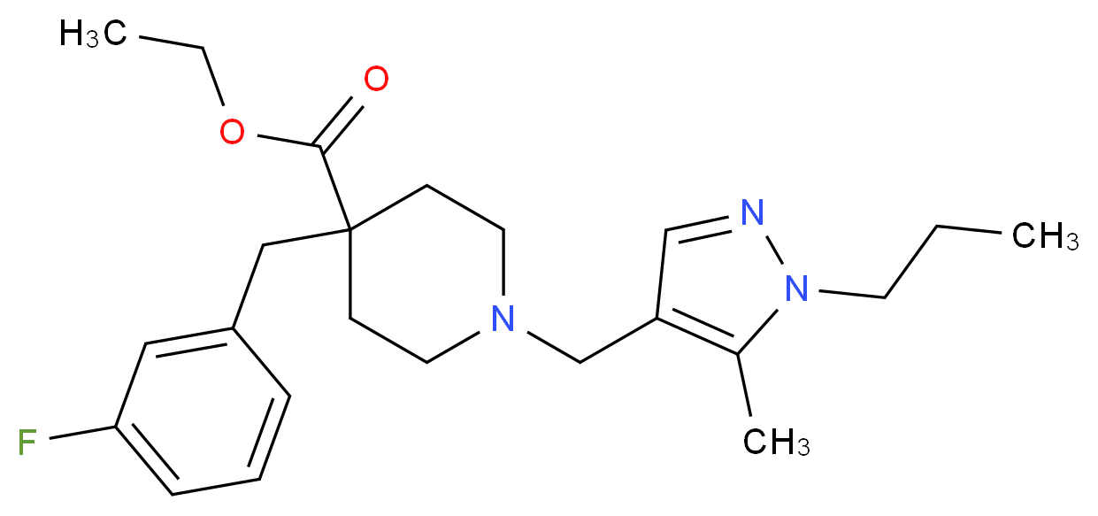 ethyl 4-(3-fluorobenzyl)-1-[(5-methyl-1-propyl-1H-pyrazol-4-yl)methyl]-4-piperidinecarboxylate_分子结构_CAS_)