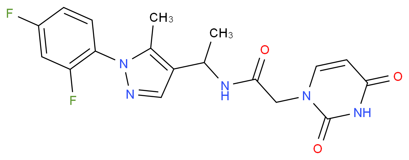 N-{1-[1-(2,4-difluorophenyl)-5-methyl-1H-pyrazol-4-yl]ethyl}-2-(2,4-dioxo-3,4-dihydropyrimidin-1(2H)-yl)acetamide_分子结构_CAS_)