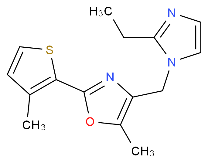 4-[(2-ethyl-1H-imidazol-1-yl)methyl]-5-methyl-2-(3-methyl-2-thienyl)-1,3-oxazole_分子结构_CAS_)