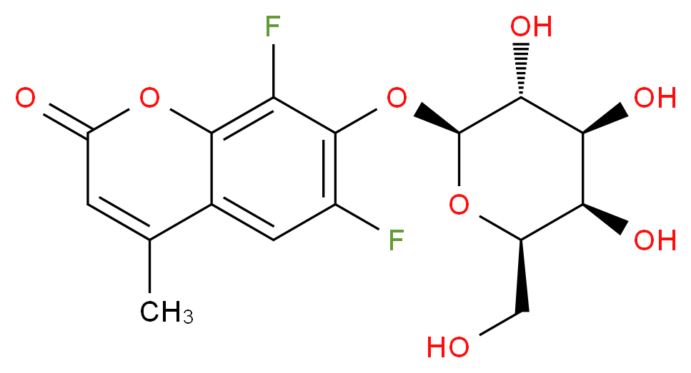 6,8-difluoro-4-methyl-7-{[(2S,3R,4S,5R,6R)-3,4,5-trihydroxy-6-(hydroxymethyl)oxan-2-yl]oxy}-2H-chromen-2-one_分子结构_CAS_215868-26-1