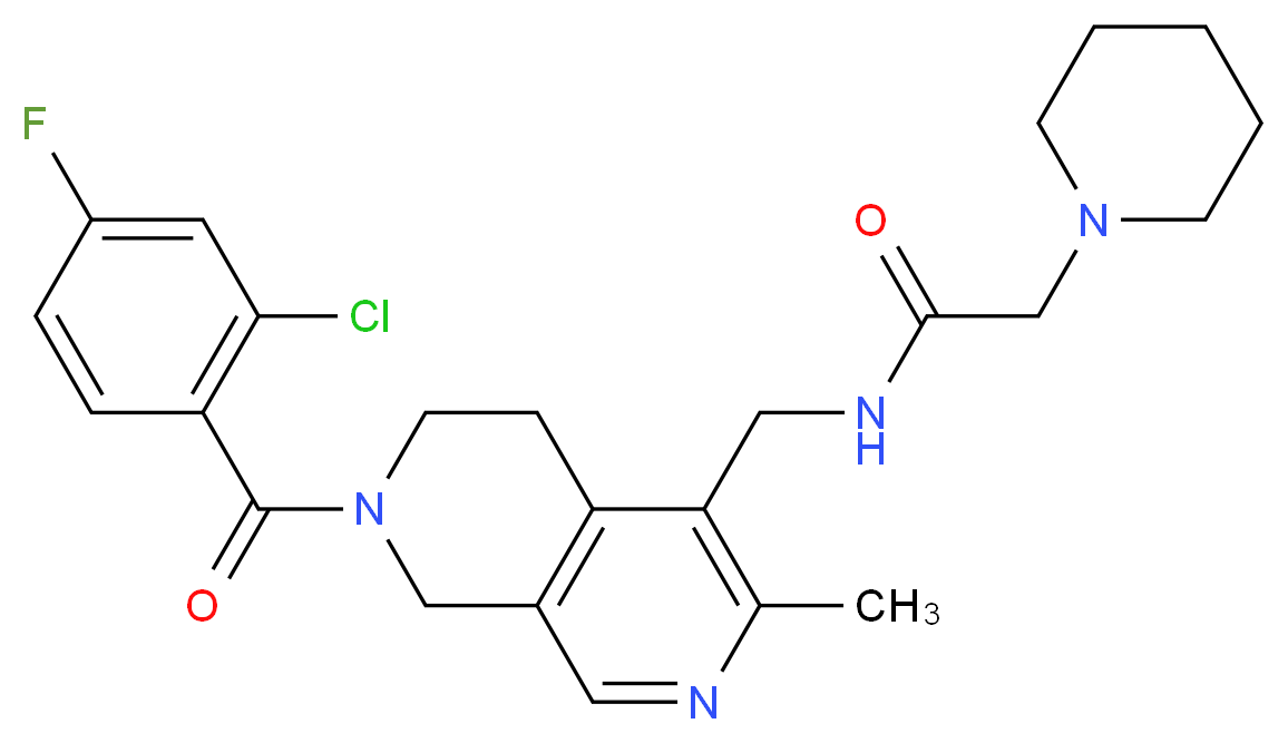 N-{[7-(2-chloro-4-fluorobenzoyl)-3-methyl-5,6,7,8-tetrahydro-2,7-naphthyridin-4-yl]methyl}-2-(1-piperidinyl)acetamide_分子结构_CAS_)