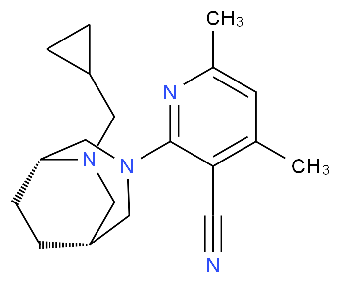 2-[(1R*,5R*)-6-(cyclopropylmethyl)-3,6-diazabicyclo[3.2.2]non-3-yl]-4,6-dimethylnicotinonitrile_分子结构_CAS_)