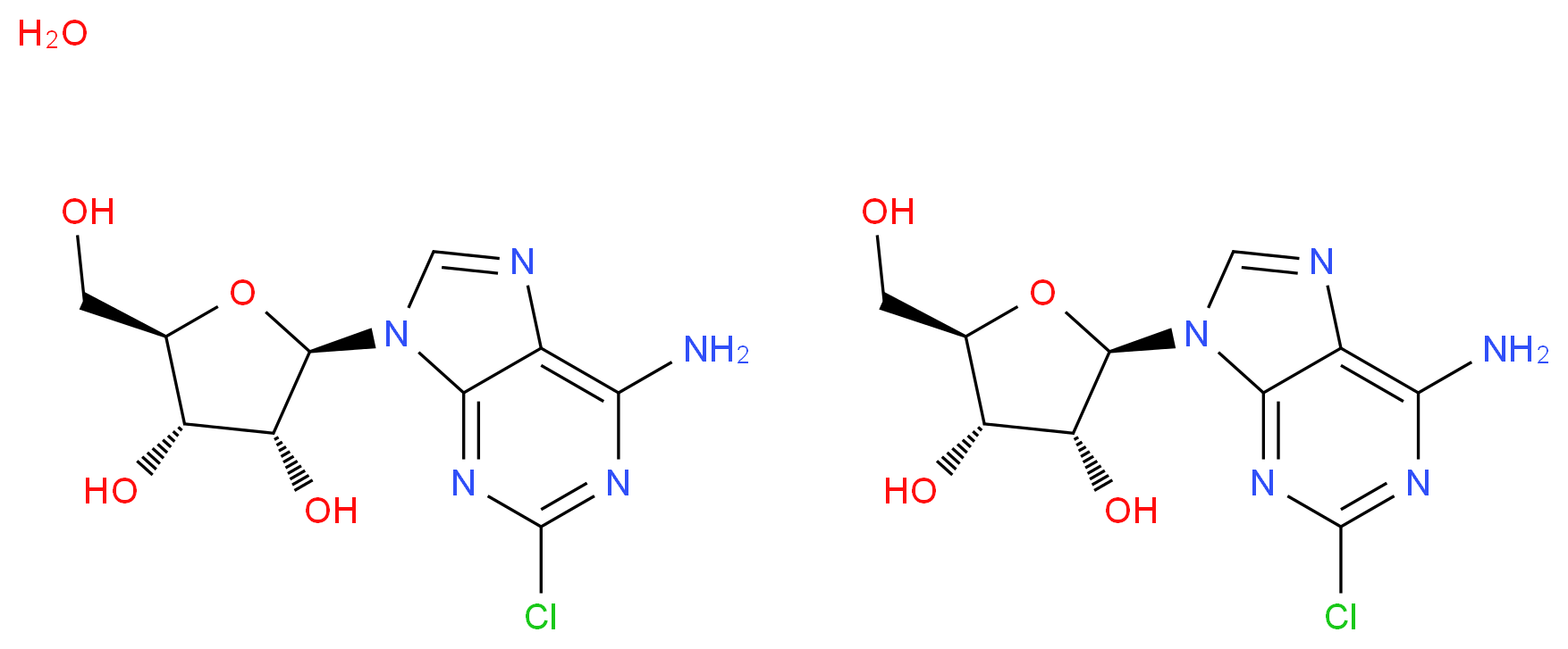 bis((2R,3R,4S,5R)-2-(6-amino-2-chloro-9H-purin-9-yl)-5-(hydroxymethyl)oxolane-3,4-diol) hydrate_分子结构_CAS_81012-94-4