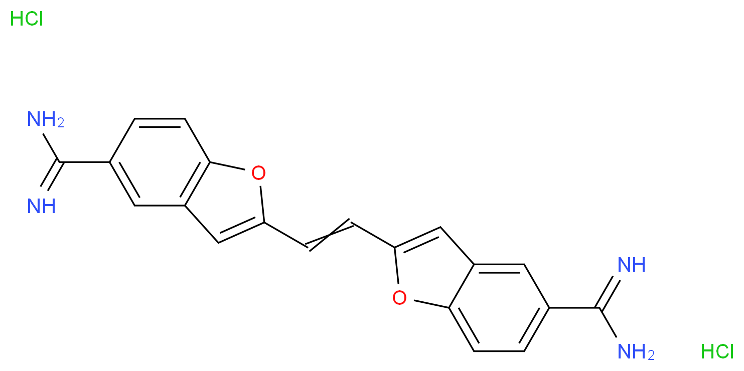 2-[2-(5-carbamimidoyl-1-benzofuran-2-yl)ethenyl]-1-benzofuran-5-carboximidamide dihydrochloride_分子结构_CAS_71431-30-6
