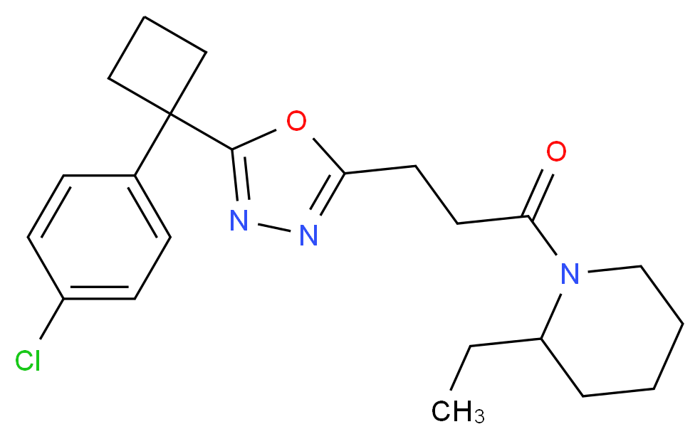 1-(3-{5-[1-(4-chlorophenyl)cyclobutyl]-1,3,4-oxadiazol-2-yl}propanoyl)-2-ethylpiperidine_分子结构_CAS_)