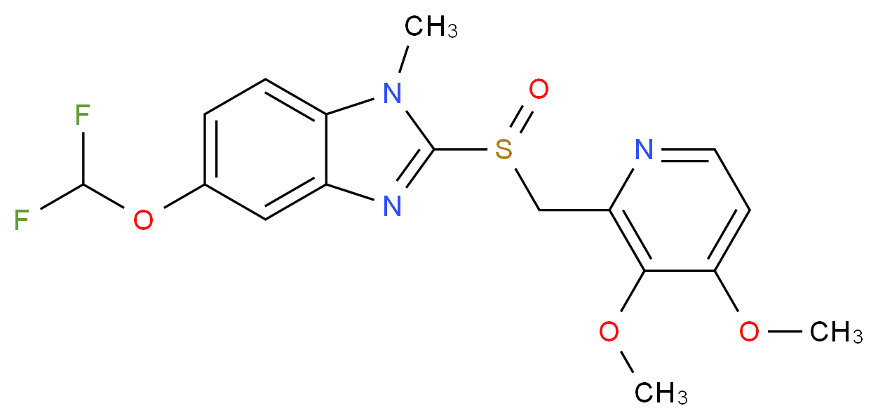 5-(difluoromethoxy)-2-[(3,4-dimethoxypyridin-2-yl)methanesulfinyl]-1-methyl-1H-1,3-benzodiazole_分子结构_CAS_624742-53-6