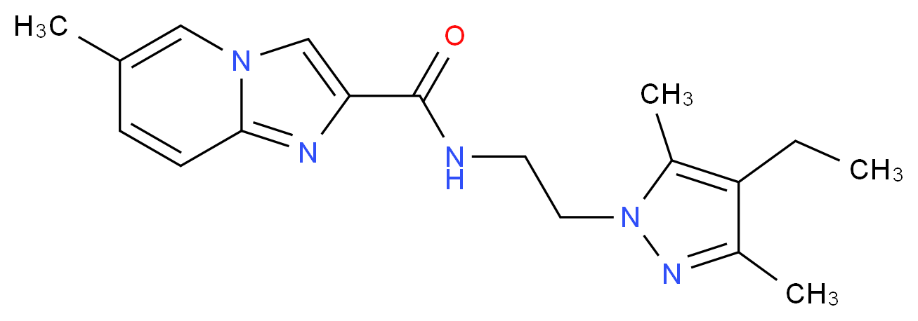 N-[2-(4-ethyl-3,5-dimethyl-1H-pyrazol-1-yl)ethyl]-6-methylimidazo[1,2-a]pyridine-2-carboxamide_分子结构_CAS_)