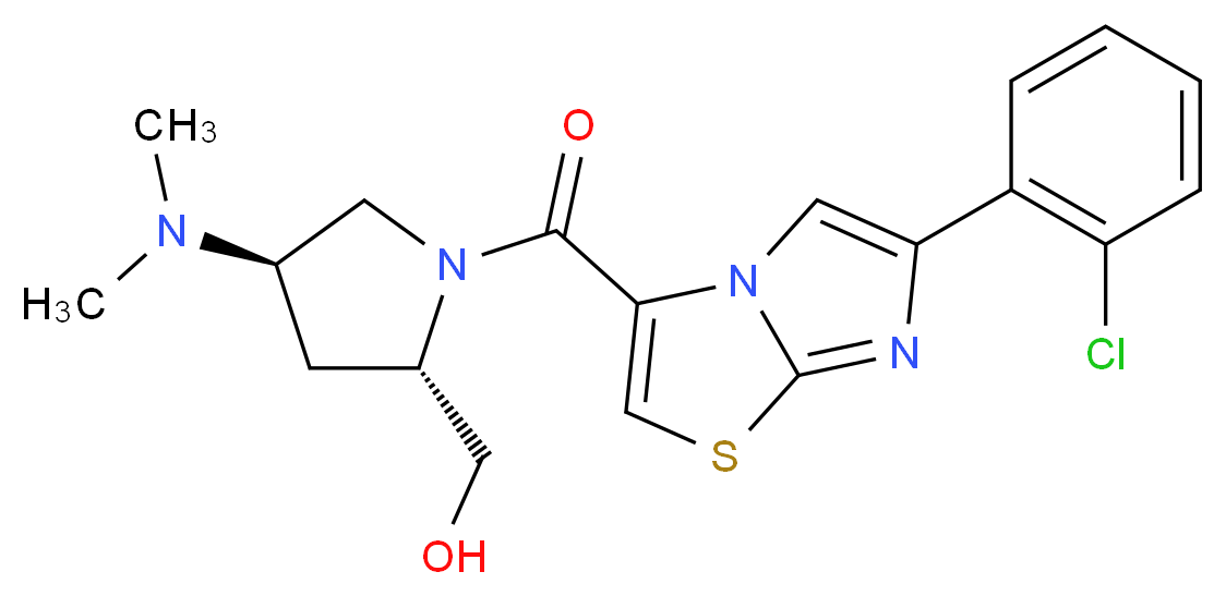 [(2S,4R)-1-{[6-(2-chlorophenyl)imidazo[2,1-b][1,3]thiazol-3-yl]carbonyl}-4-(dimethylamino)pyrrolidin-2-yl]methanol_分子结构_CAS_)