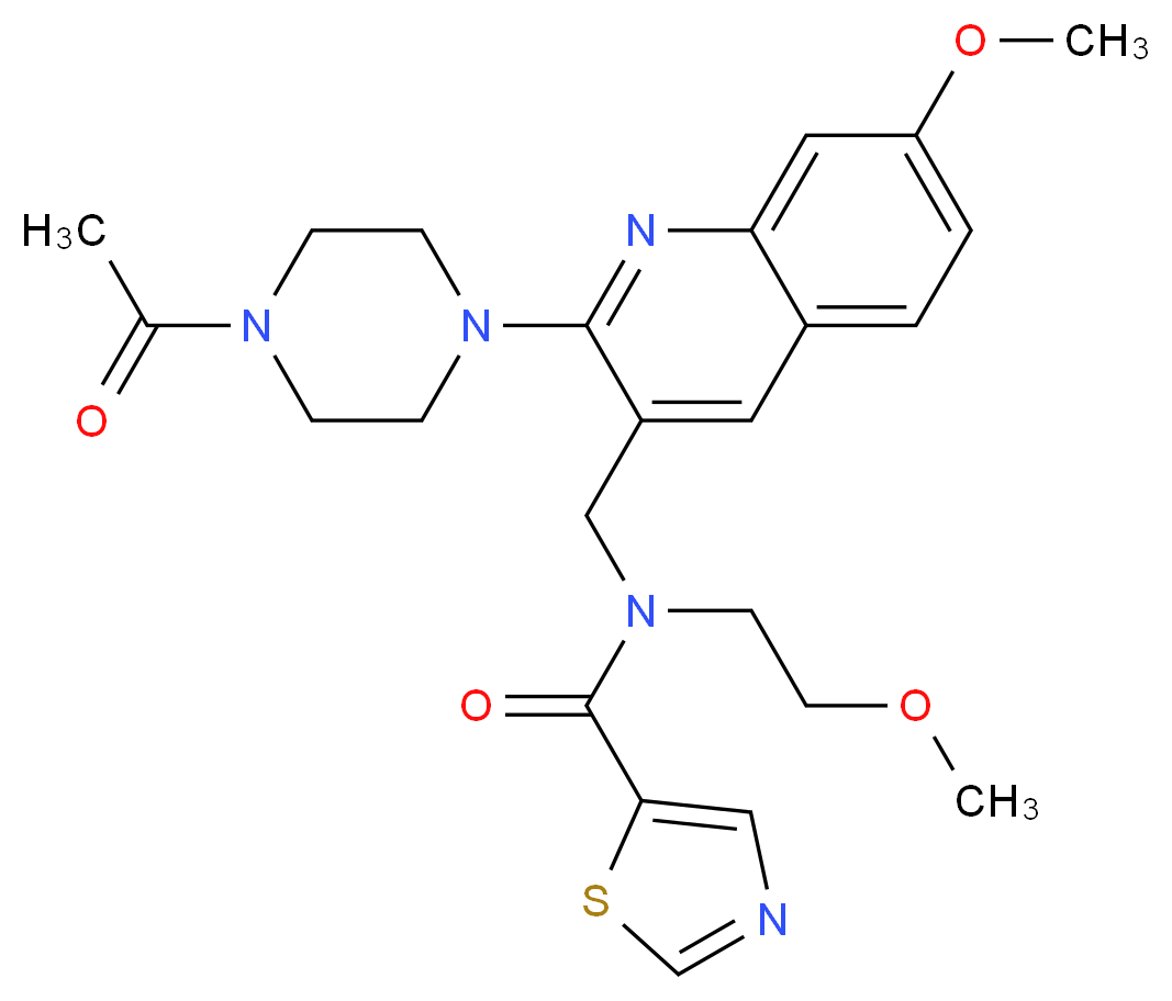 N-{[2-(4-acetyl-1-piperazinyl)-7-methoxy-3-quinolinyl]methyl}-N-(2-methoxyethyl)-1,3-thiazole-5-carboxamide_分子结构_CAS_)