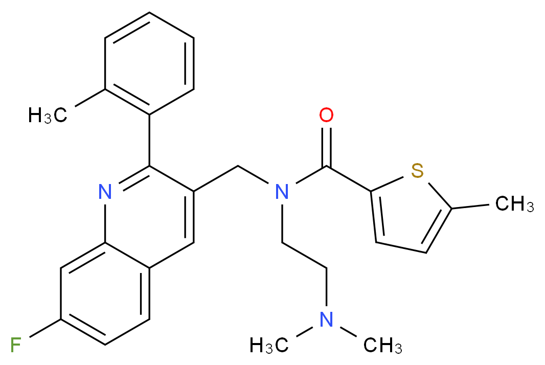N-[2-(dimethylamino)ethyl]-N-{[7-fluoro-2-(2-methylphenyl)-3-quinolinyl]methyl}-5-methyl-2-thiophenecarboxamide_分子结构_CAS_)