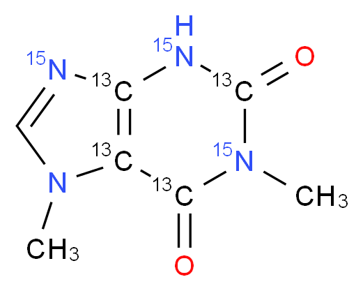 1,7-dimethyl-2,3,6,7-tetrahydro(2,4,5,6-<sup>1</sup><sup>3</sup>C<sub>4</sub>,1,3,9-<sup>1</sup><sup>5</sup>N<sub>3</sub>)-1H-purine-2,6-dione_分子结构_CAS_1173018-79-5