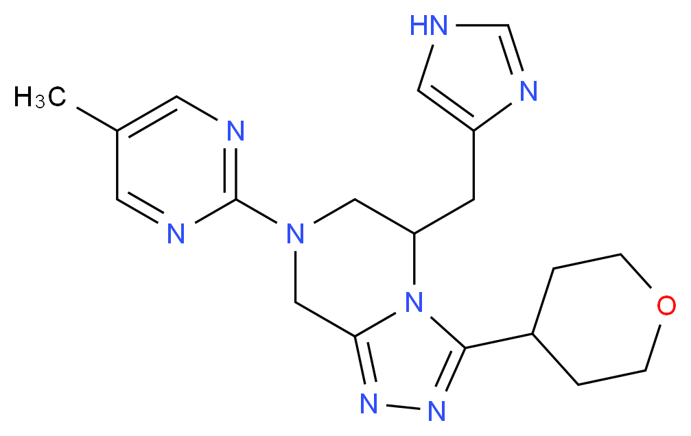 5-(1H-imidazol-4-ylmethyl)-7-(5-methylpyrimidin-2-yl)-3-(tetrahydro-2H-pyran-4-yl)-5,6,7,8-tetrahydro[1,2,4]triazolo[4,3-a]pyrazine_分子结构_CAS_)