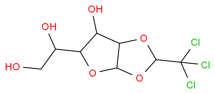 1-[6-hydroxy-2-(trichloromethyl)-tetrahydro-2H-furo[2,3-d][1,3]dioxol-5-yl]ethane-1,2-diol_分子结构_CAS_15879-93-3