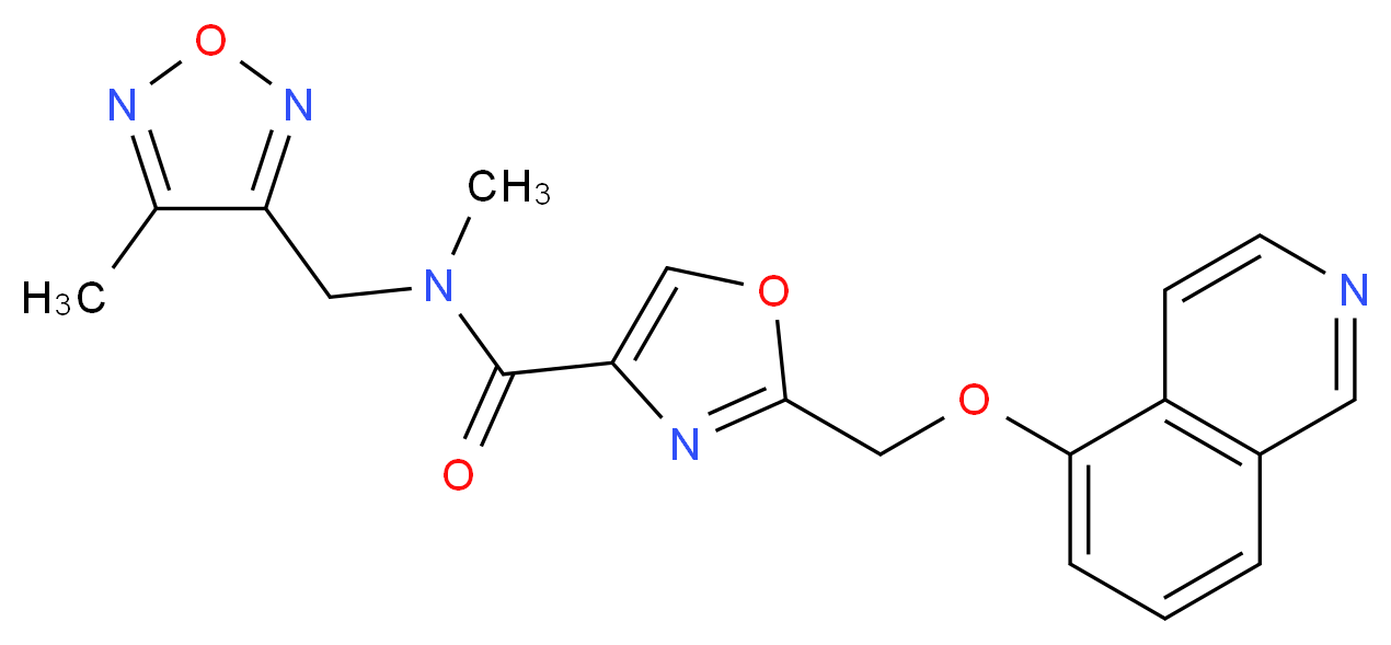 2-[(isoquinolin-5-yloxy)methyl]-N-methyl-N-[(4-methyl-1,2,5-oxadiazol-3-yl)methyl]-1,3-oxazole-4-carboxamide_分子结构_CAS_)
