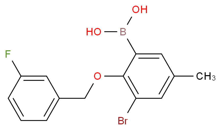 3-BROMO-2-(3'-FLUOROBENZYLOXY)-5-METHYLPHENYLBORONIC ACID_分子结构_CAS_849062-40-4)